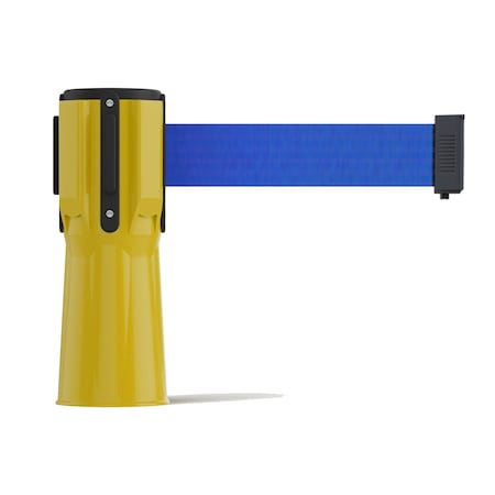 Montour Line Retractable Belt Barrier Cone Mount Yellow Case 11ft. Blue Belt CP100-YW-BL-110